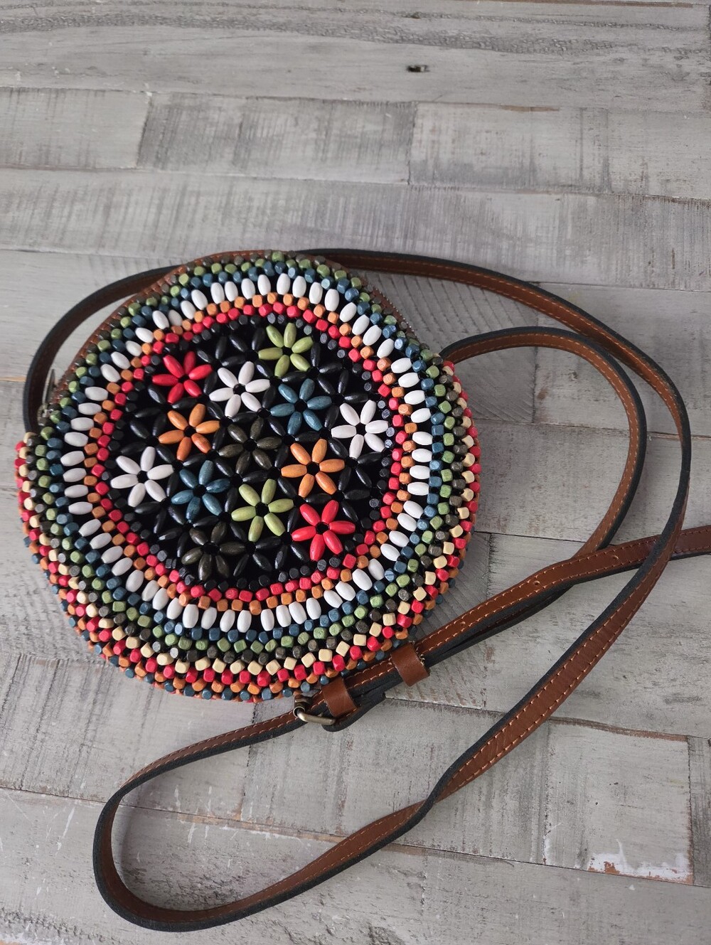 Patricia Nash Scafati Multicolor Beaded Round Crossbody Bag
